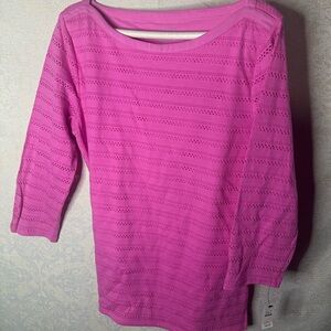 Talbots' Rose Eyelet Lined 3/4 Sleeve Boat Neck Knit Top Size Medium